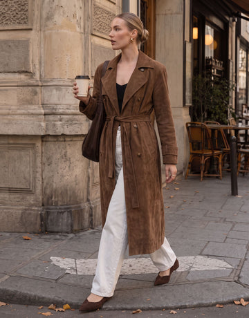 Brown Suede Belted Trench Coat