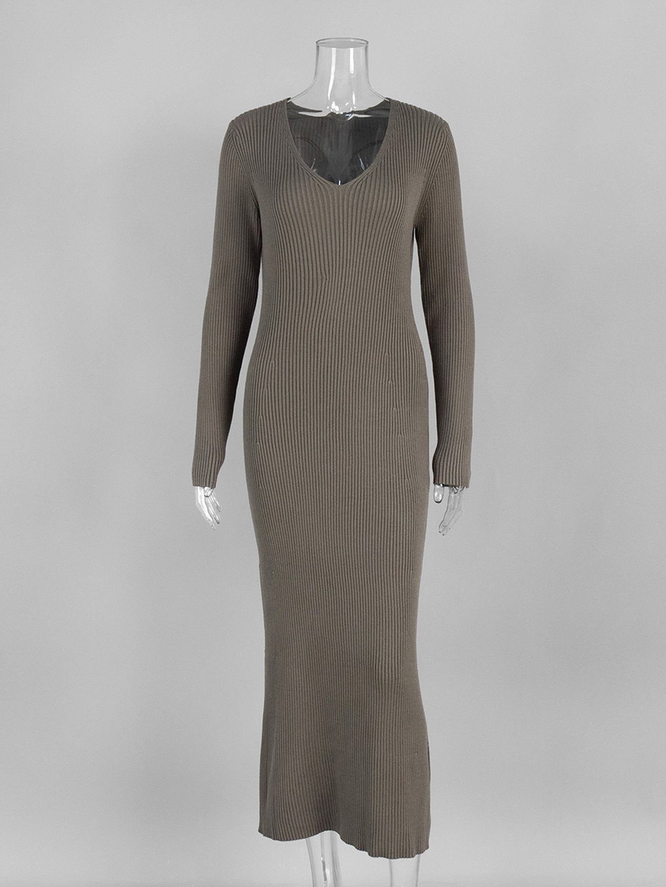 Slim Fit Ribbed Knit Maxi Dress