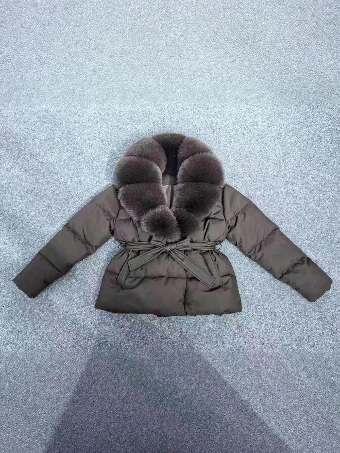 Faux Fur Collar Belted Puffer Jacket