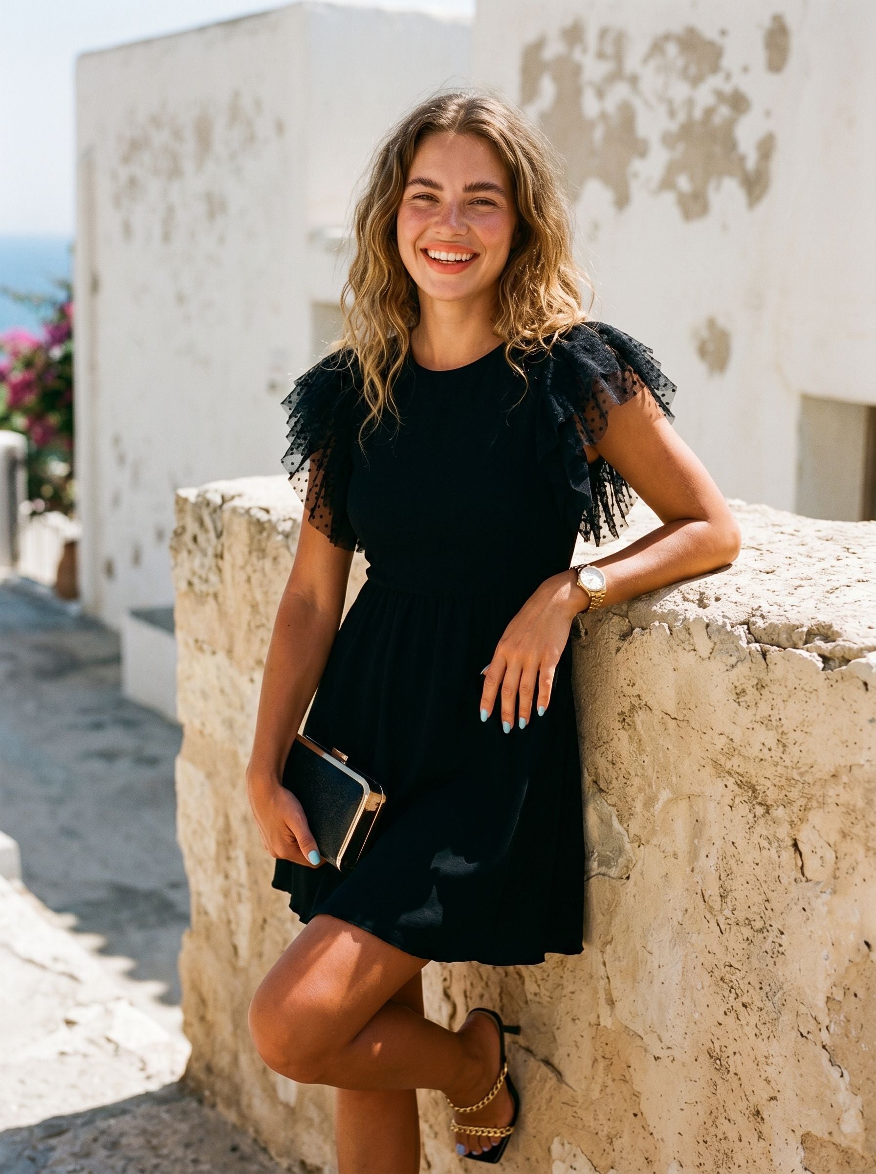 Flirty Mesh Sleeve Black Dress