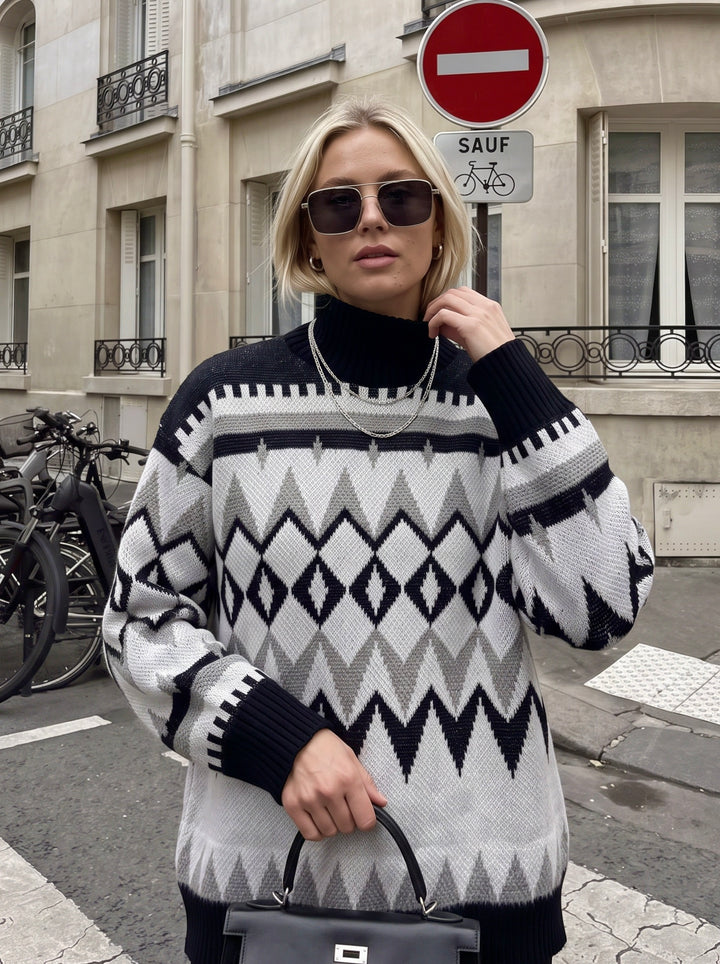 Cozy Fair Isle Mock Neck Sweater