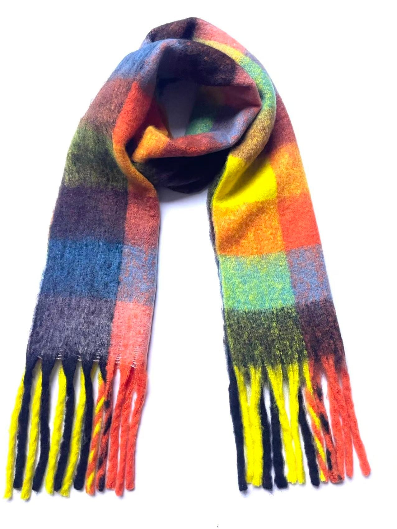 Cozy Soft Plaid Fringed Scarf