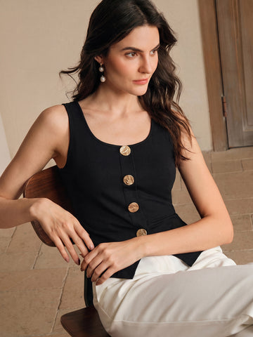 Tailored Gold Button Front Vest