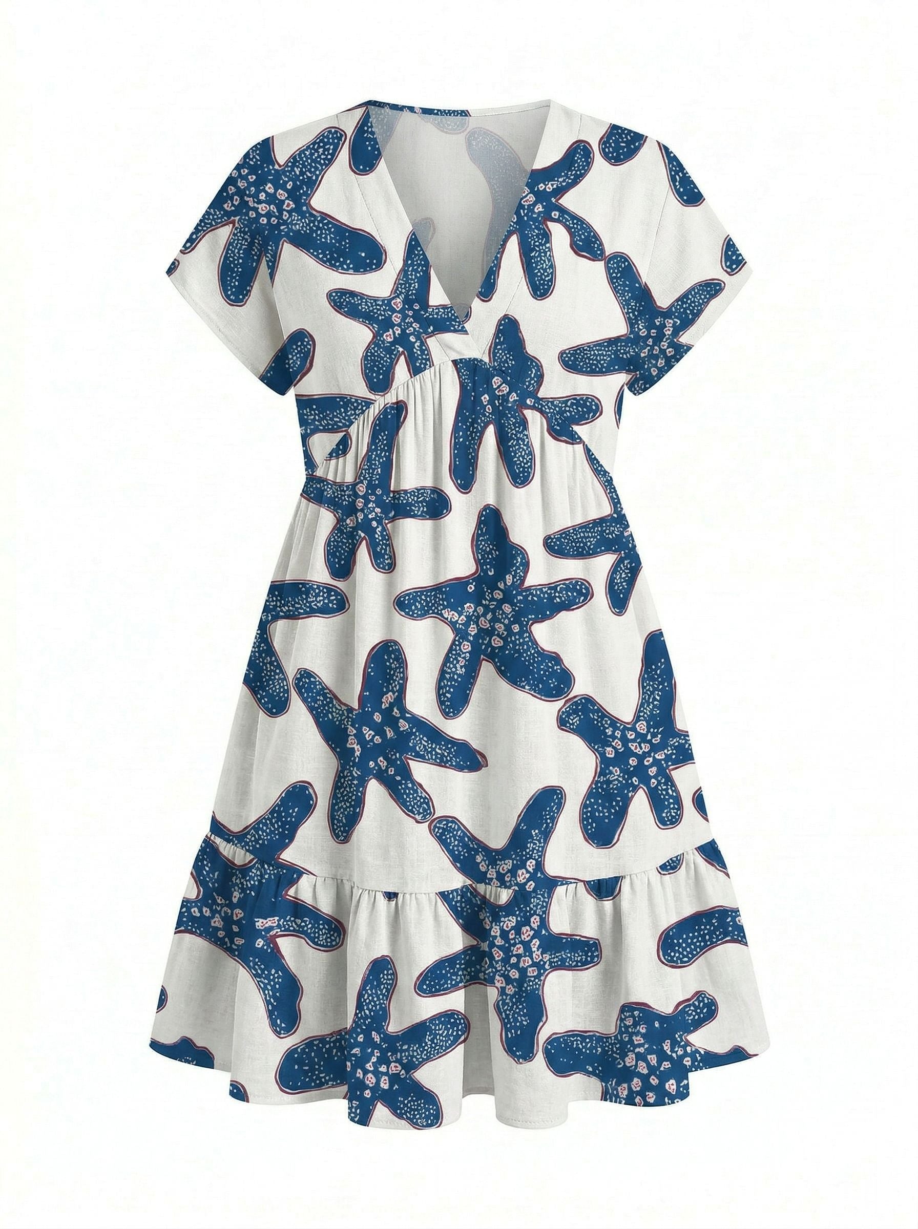 EVA Floral Print V Neck Tiered Babydoll Mini Dress
