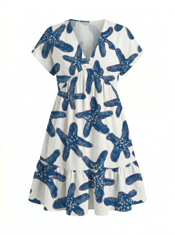 EVA Floral Print V Neck Tiered Babydoll Mini Dress