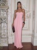 Elegant Draped Halter Maxi Dress