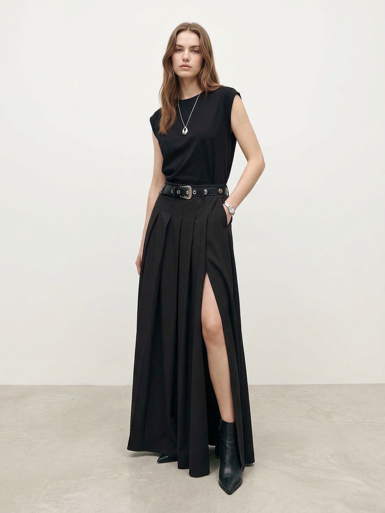 A-line Side Slit Maxi Skirt