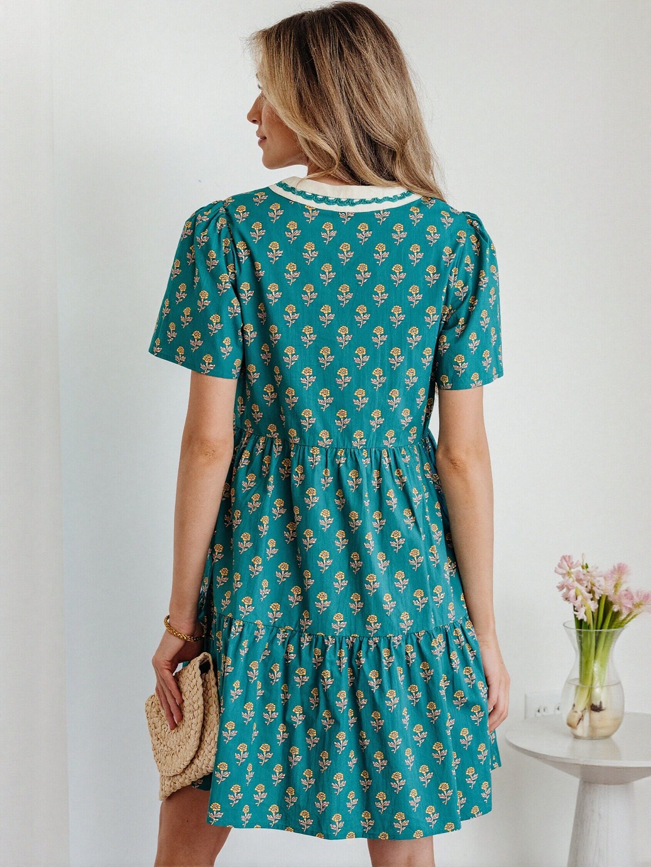 Floral V Neck Mini Dress