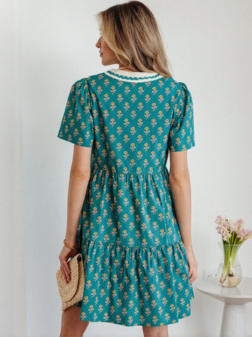 Floral V Neck Mini Dress