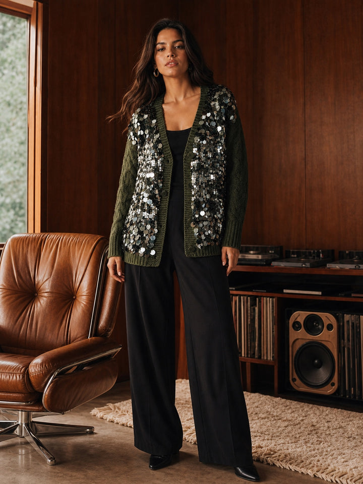 Sparkly Sequin Embellished Knit Cardigan