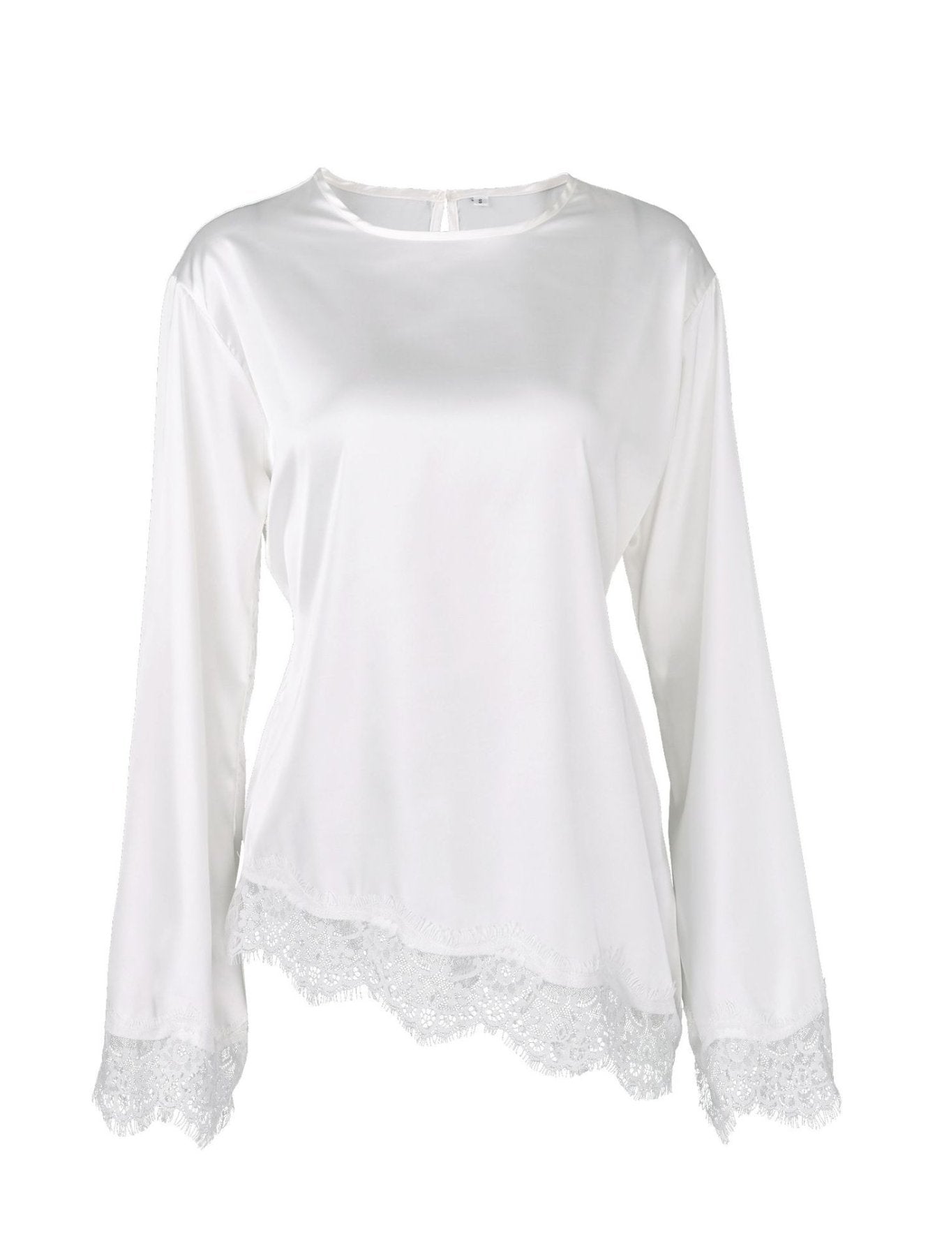 Elegant Lace Trim Satin Blouse