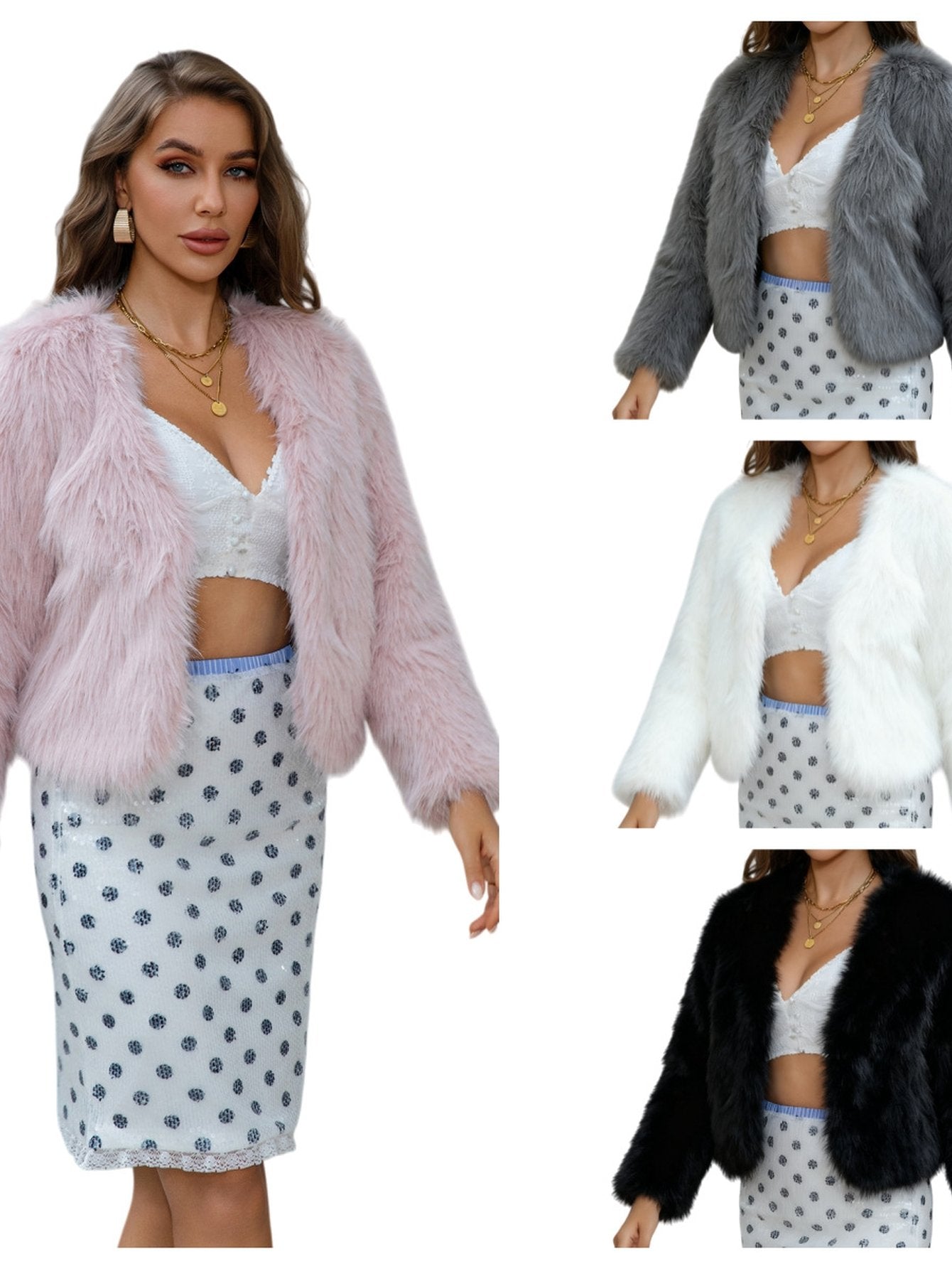 Cropped Plush Faux Fur Jacket
