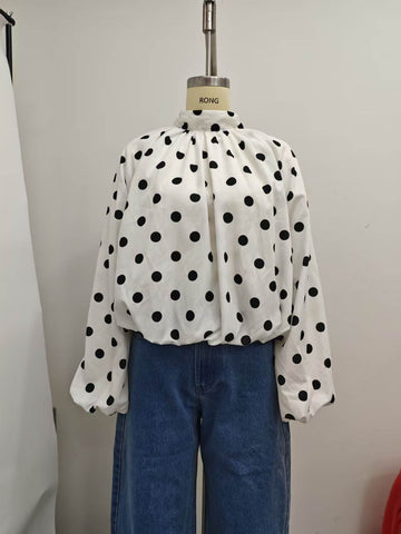 Polka Dot Balloon Sleeve Chiffon Blouse