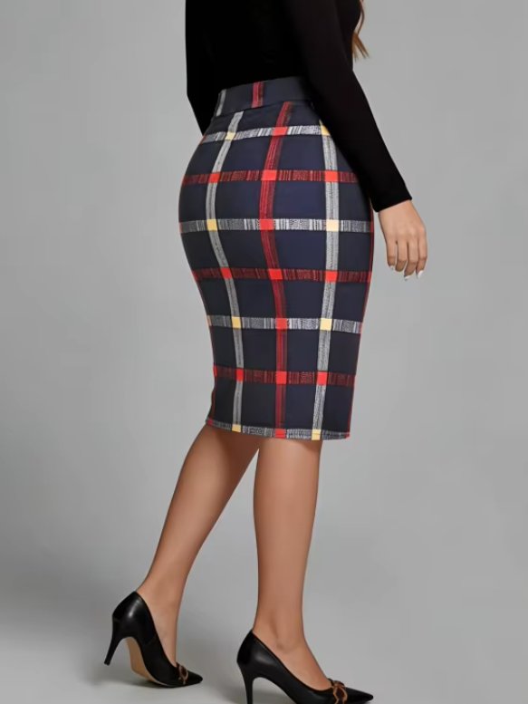 High Waisted Plaid Pencil Skirt