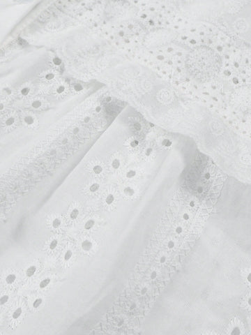 Three-quarter Sleeve Eyelet Detail Romantic Blouse-White