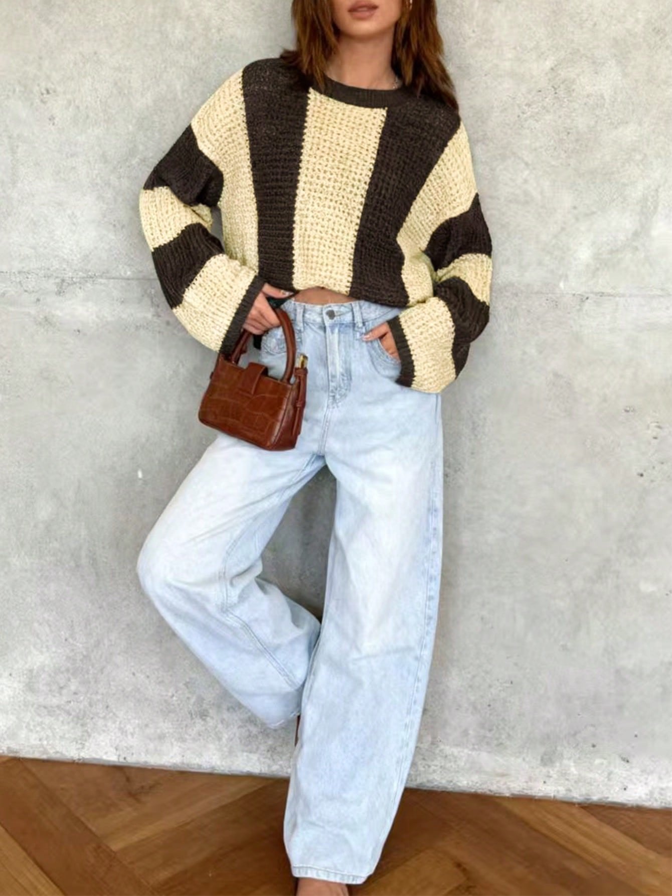 Oversized Striped Waffle Knit Sweater