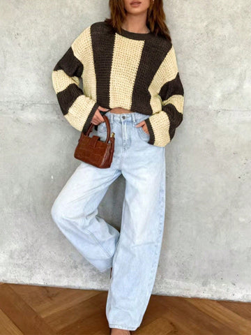 Oversized Striped Waffle Knit Sweater