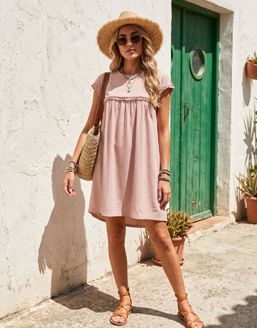 Ruffle Sleeve Ruffle Neckline Mini Dress