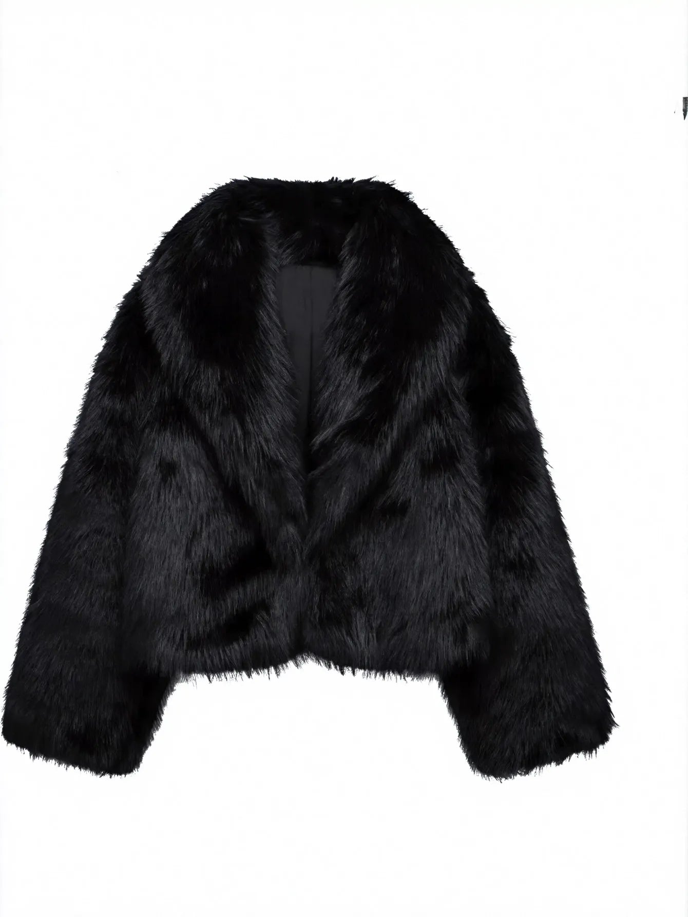 Elegant Black Cropped Faux Fur Coat