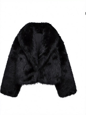 Elegant Black Cropped Faux Fur Coat