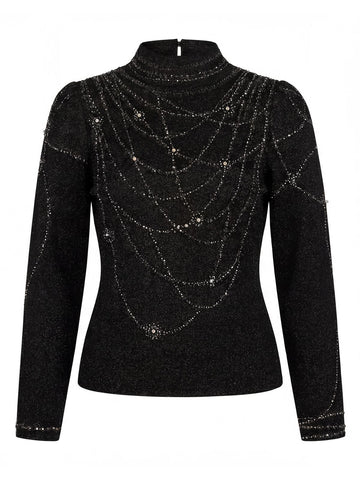 Embellished Shimmer Mock Neck Sweater