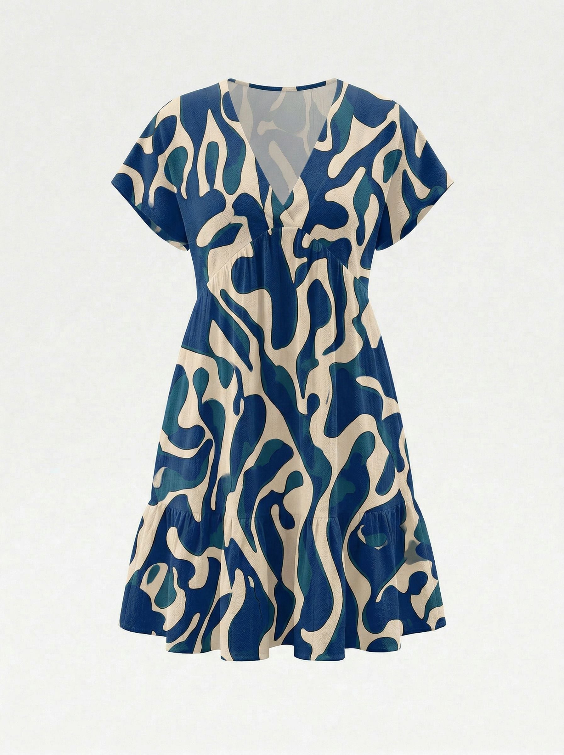 Floral Print V Neck Tiered Babydoll Mini Dress