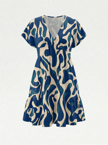 Floral Print V Neck Tiered Babydoll Mini Dress