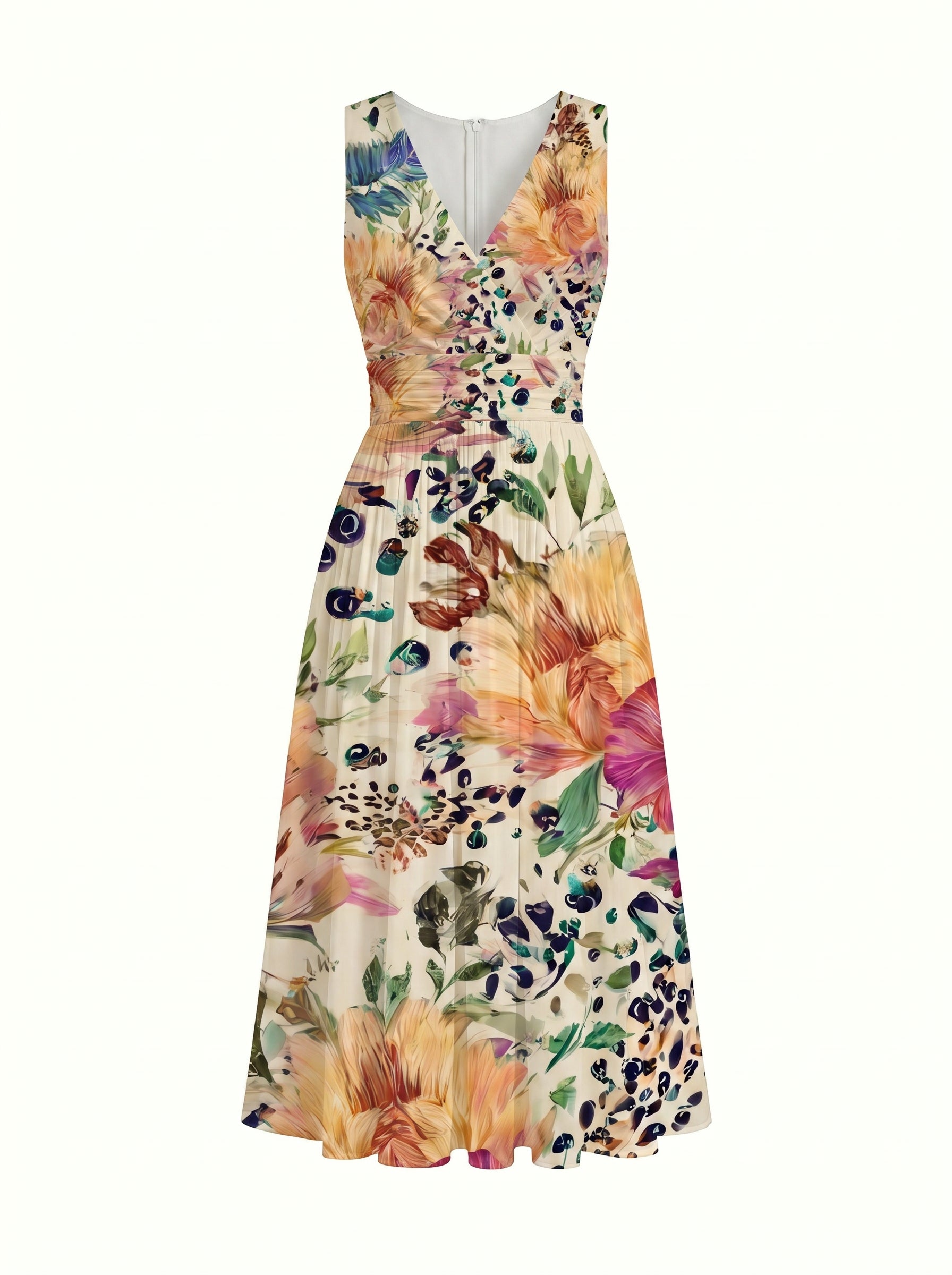 CORINNE
Floral Print V Neck A Line Midi Dress