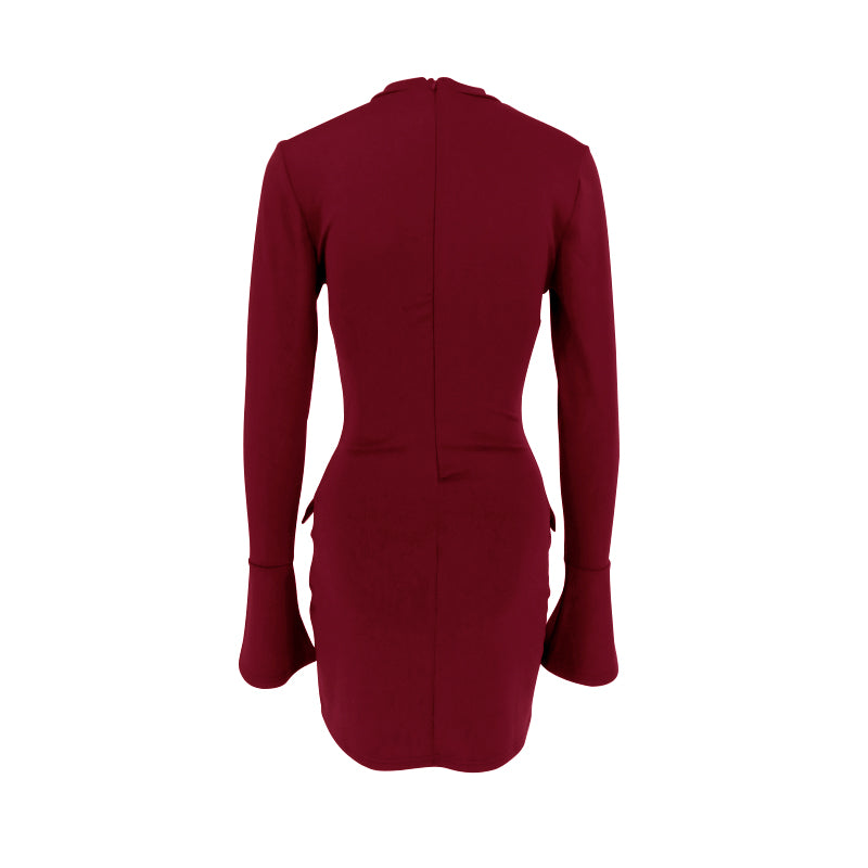 Mock Neck Flare-Sleeve Chic Mini Dress