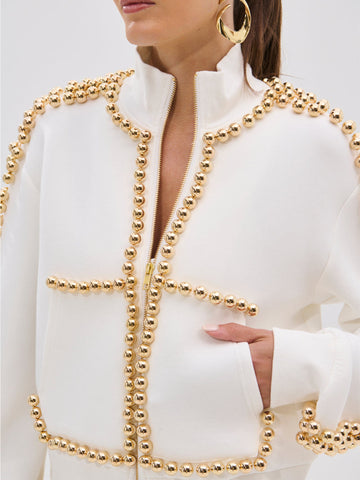 Embellished Studded Zip Up Pant Set