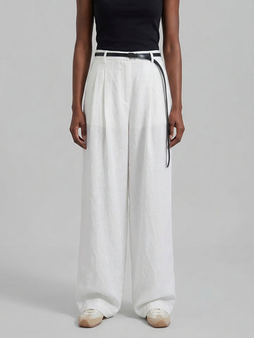 Belted Linen Straight Pants
