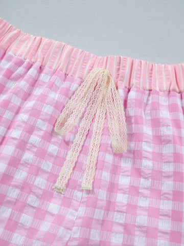 Pink Gingham Ruffle Hem Shorts