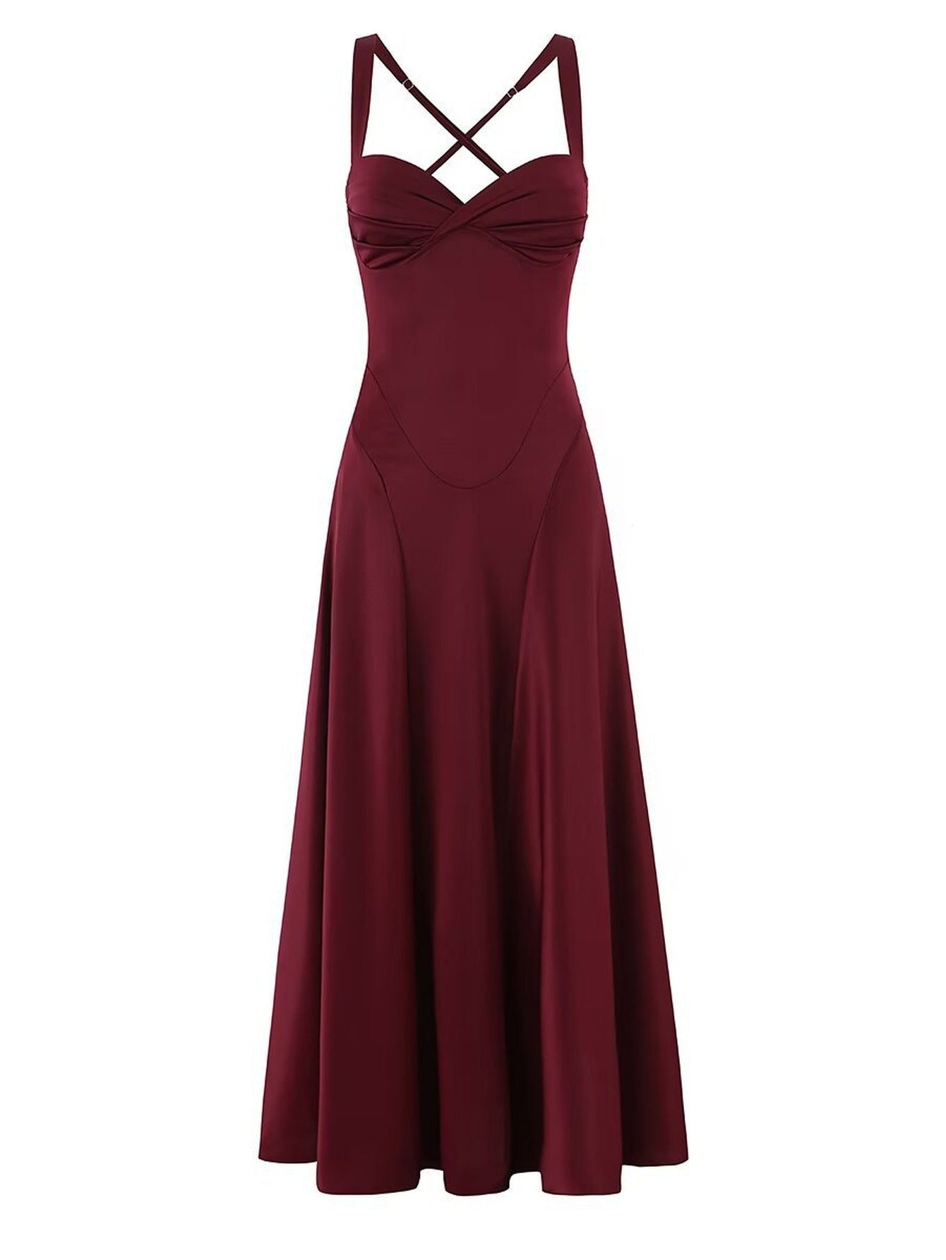 Elegant Ruched Cross Back Midi Dress