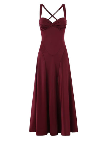 Elegant Ruched Cross Back Midi Dress