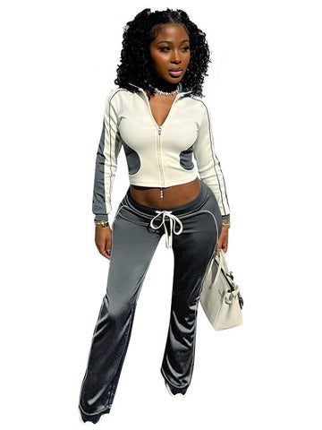 Colorblock Zip Up Tracksuit Pant Set