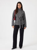 Textured Belted Mock Neck Coat