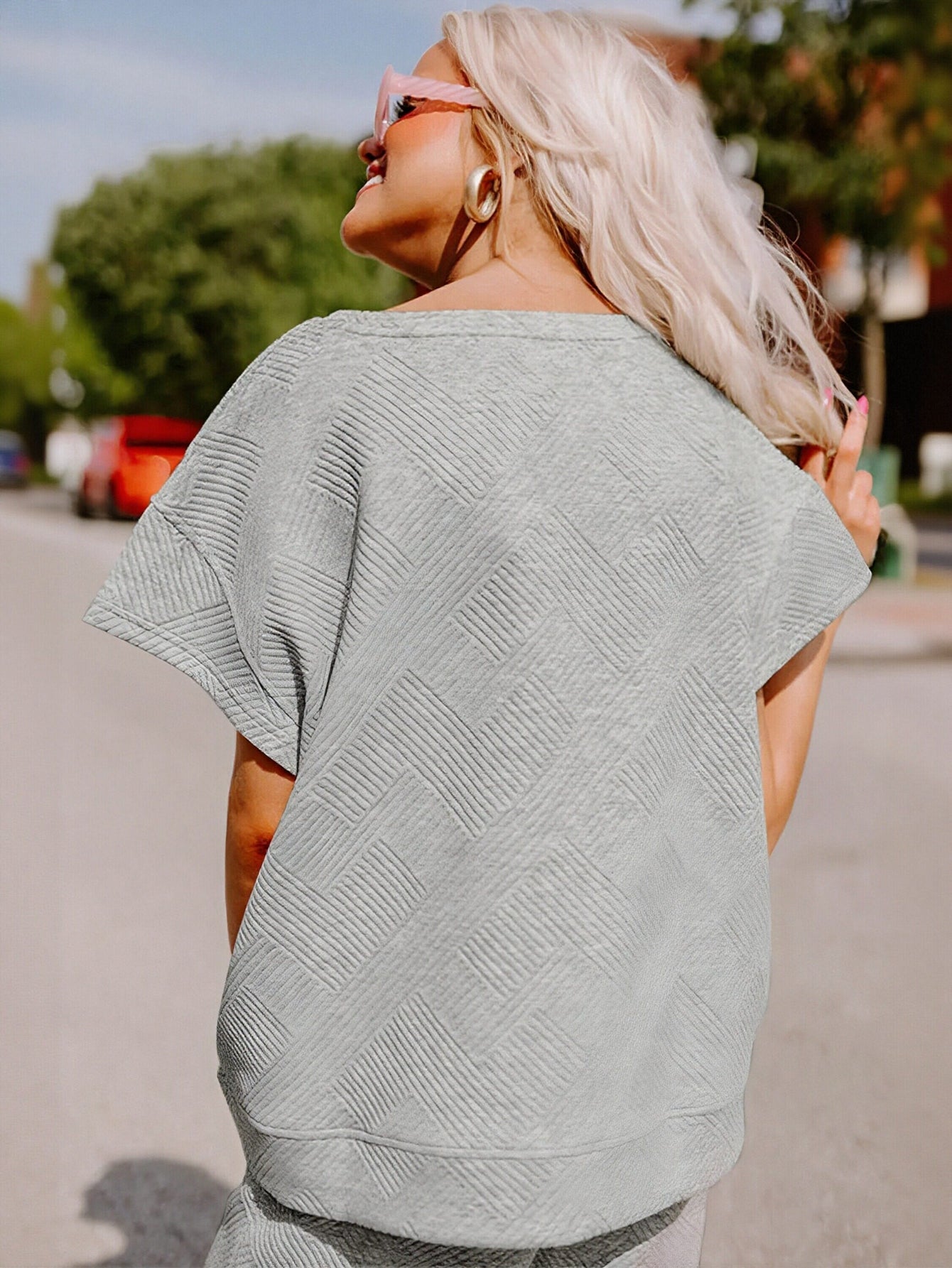 Round Neck Drawstring Waist Pants Set