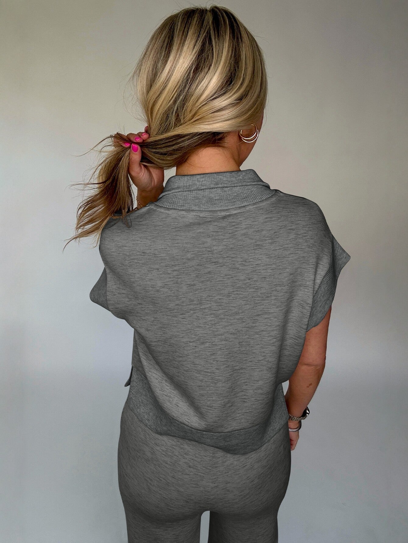 Zip Up Collar Short Sleeve Pants Set