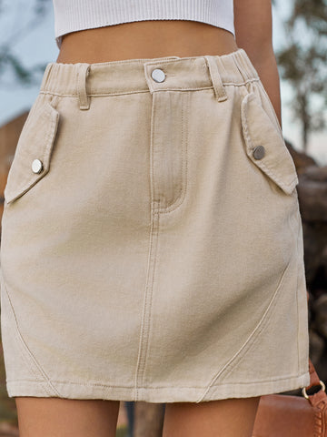 Utility Pocket High Waist Denim Skirt
