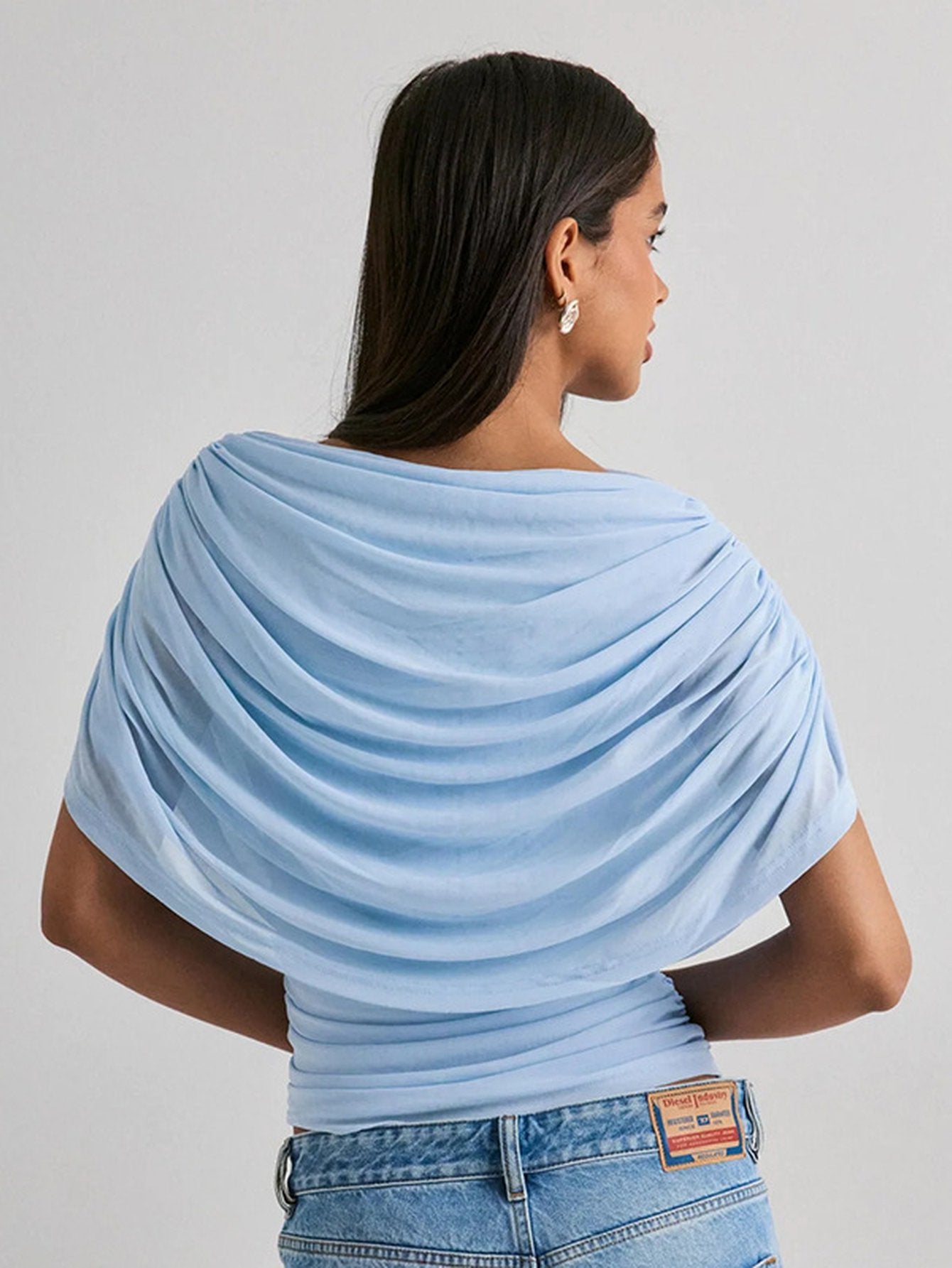 Elegant Draped Boat Neck T-Shirt