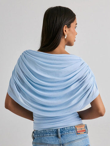 Elegant Draped Boat Neck T-Shirt