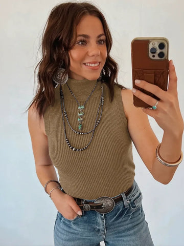 Mock Neck Ribbed Knit Tank