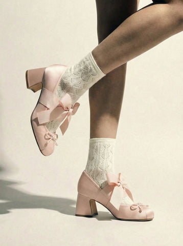 Round-Toe Bowknot Classic Heels-Multicolor