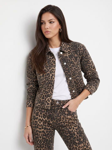 Leopard Print Cropped Denim Jacket