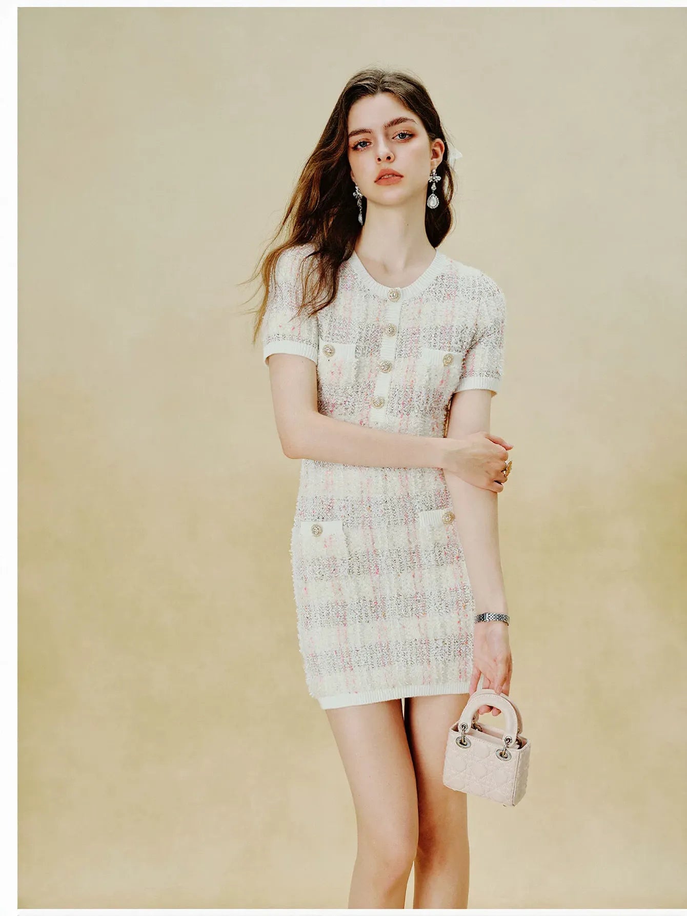 Elegant Tweed Button Up Knit Dress
