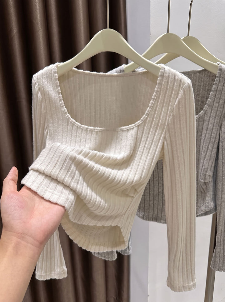 Cozy Ribbed Square Neck Long Sleeve Tee