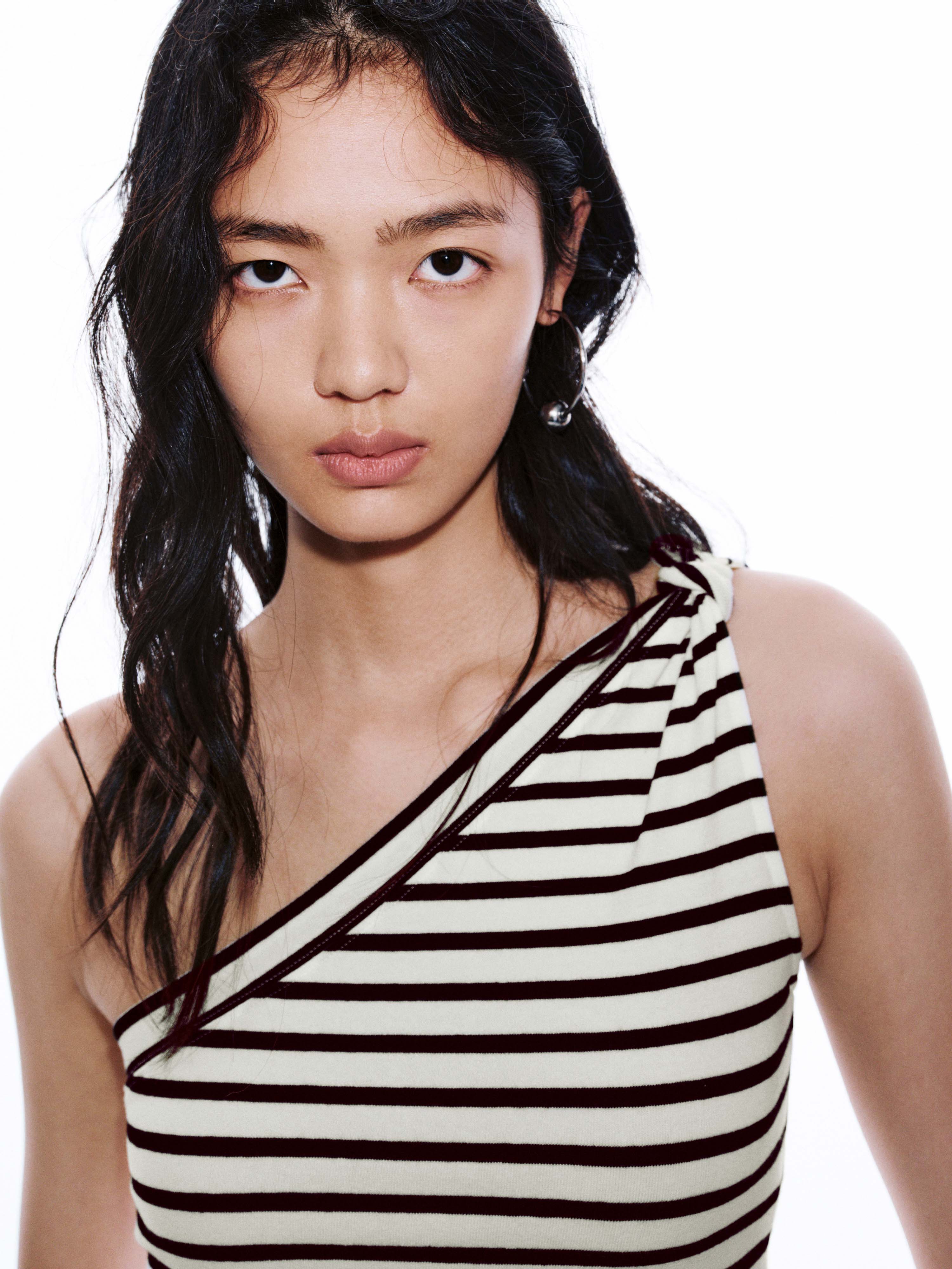 One-Shoulder Asymmetric Striped Tank Tops