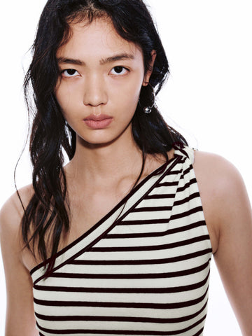 One-Shoulder Asymmetric Striped Tank Tops