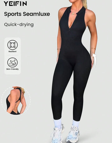Sculpting Zip Front Athletic Jumpsuit