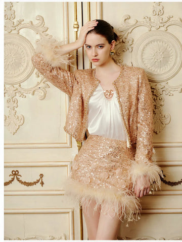 Glamorous Feather Trim Sequin Jacket